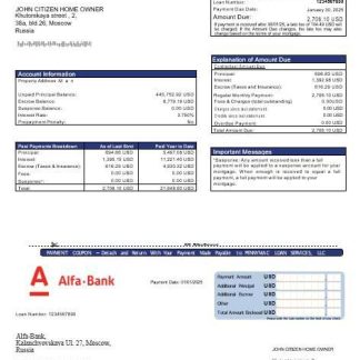 Russia Alfa bank mortgage statement in Word and PDF formats download template file