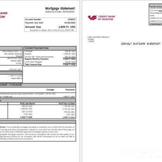 Russia Credit bank of Moscow mortgage statement in Word and PDF formats download template file