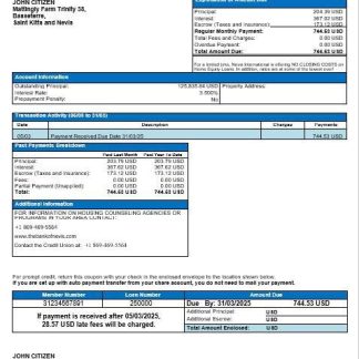 Saint Kitts and Nevis The Bank of Nevis mortgage statement in Word and PDF formats download template file