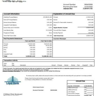 Saint Lucia Loyal bank mortgage statement in Word and PDF formats download template file