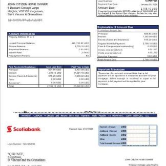 Saint Vincent and The Grenadines Scotiabank mortgage statement in Word and PDF formats download template file