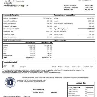 Salvador Banco Central de Reserva mortgage statement in Word and PDF formats download template file