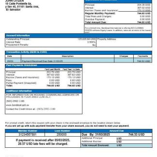 Salvador Bandesal bank mortgage statement in Word and PDF formats download template file