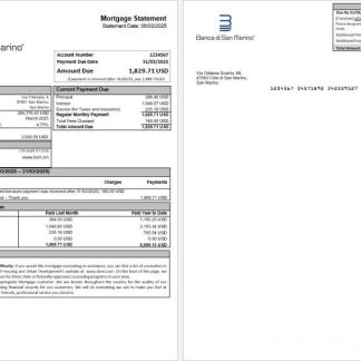 San Marino Banca di San Marino mortgage statement in Word and PDF formats download template file