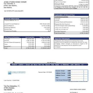 San Marino Cassa di Risparmio bank mortgage statement in Word and PDF formats download template file