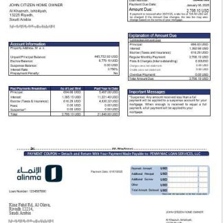 Saudi Arabia Alinma bank mortgage statement in Word and PDF formats download template file