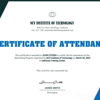 USA NCV Institute of Technology Event Cert download template file