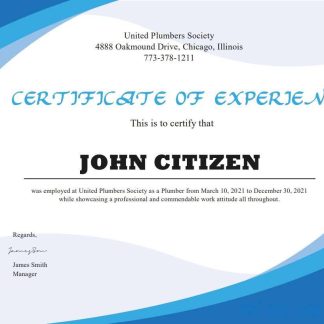 USA Plumbing Experience cert download template file