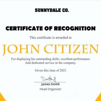 USA Recognition Certificate download template file