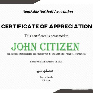 USA Softball certificate download template file