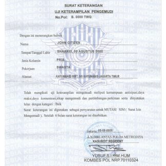 INDONESIA driver certificate download template file