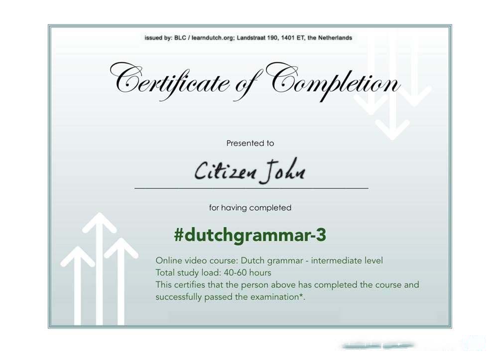 Language grammar Certificate of Completion download template file
