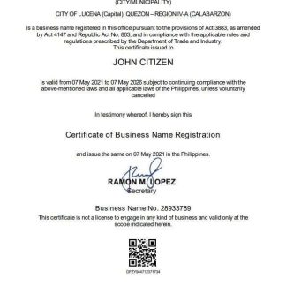 Philippines Department of Trade and Industry (DTI) private interprenour download template file