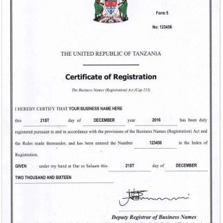 TANZANIA business reg. cert download template file