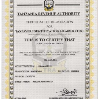 TANZANIA taxpayer identification number (TIN) registration certificate download template file
