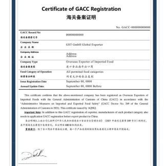Turkey Certificate of GACC registration PSD sample download template file