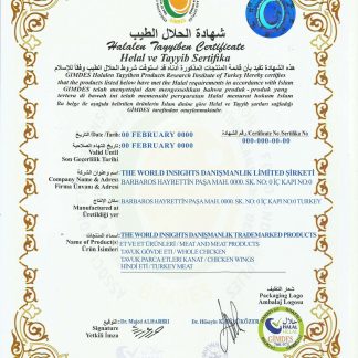 Turkey Halalen Tayyiben Certificate PSD sample download template file
