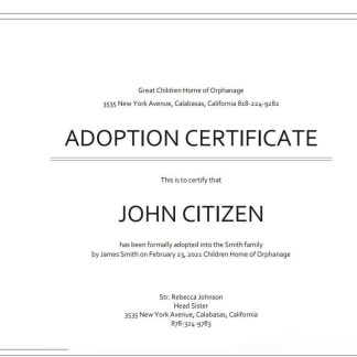 USA Adoption Certificate download template file