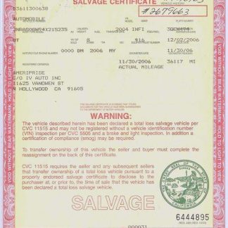 USA California salvage certificate download template file