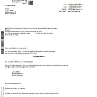 Germany Bundeszentralamt f??r Steuem certificate Word and PDF template download template file