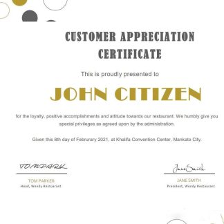 USA Customer Appreciation Certificate template in Word and PDF format, version 2 download template file