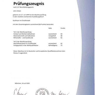 Germany IHK Munich examination certificate download template file