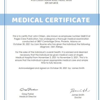 USA Hospital Medical cert download template file
