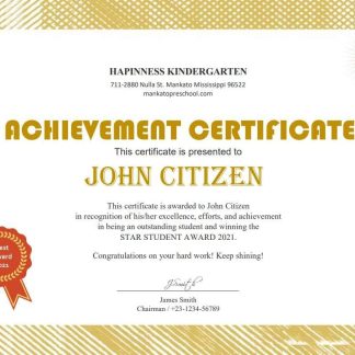 USA Kindergarten certificate template in Word and PDF format download template file