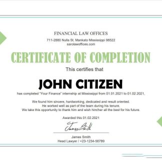 USA Law Internship certificate template in Word and PDF format download template file