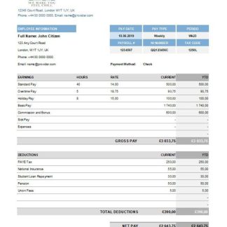 home renovation company paystub template in Word and PDF formats download template file