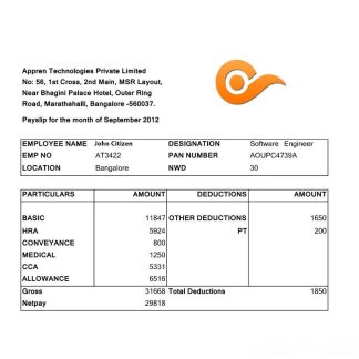 INDIA ACUITY Knowledge Centre Private Limited payslip in Word and PDF formats download template file