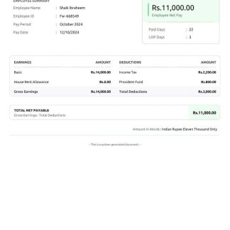 INDIA DREAM group payslip in Word and PDF formats download template file