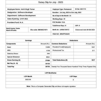 Maharashtara State Power generation Co. Paystub download template file