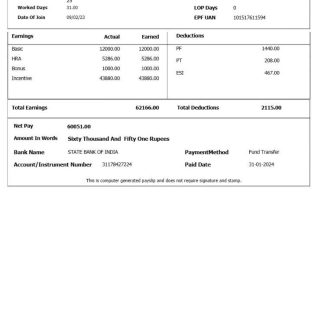 PT. XYZ elektronik paystub in Word and PDF formats download template file