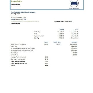 AUSTRALIA WAGELINE payslip template in Word and PDF formats download template file