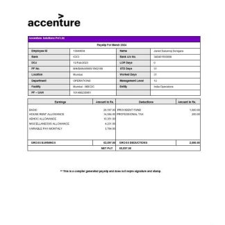 Accenture Solutions payslip download template file