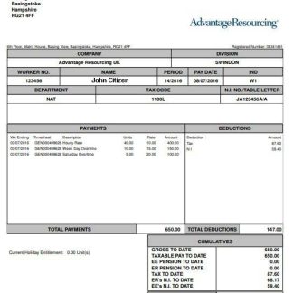 United kingdom Pay Stub Word download template file