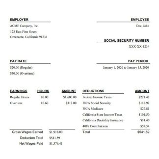 CALIFORNIA Labor Commissioner's office paystub in word and PDF formats download template file