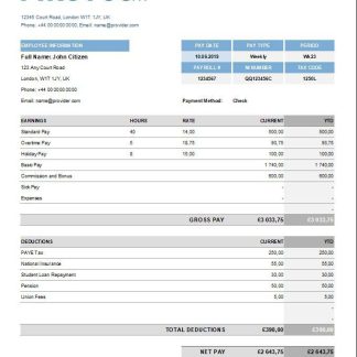 California salary pay stub Word and PDF template download template file
