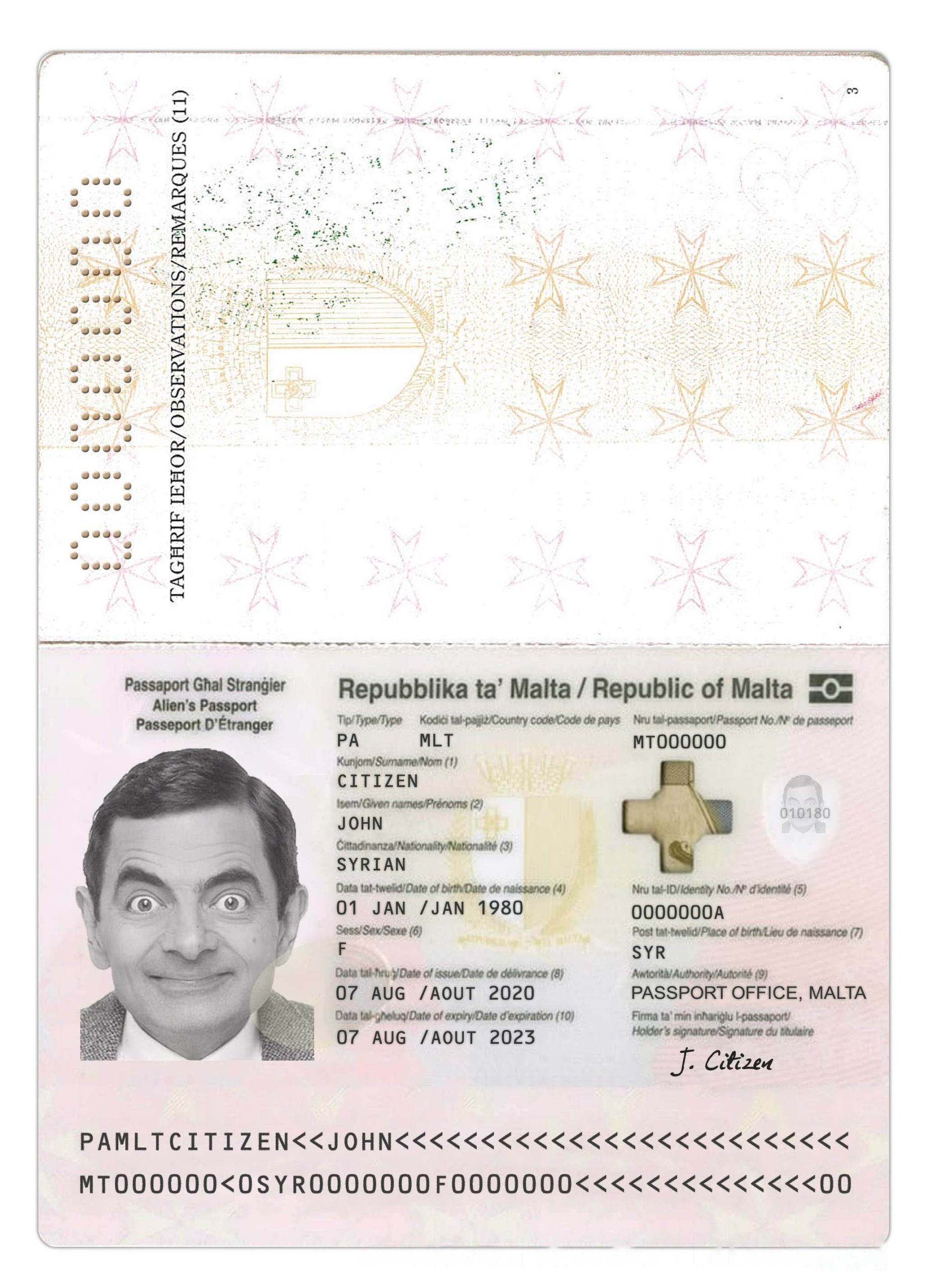Malta Passport 2020 Download Template File