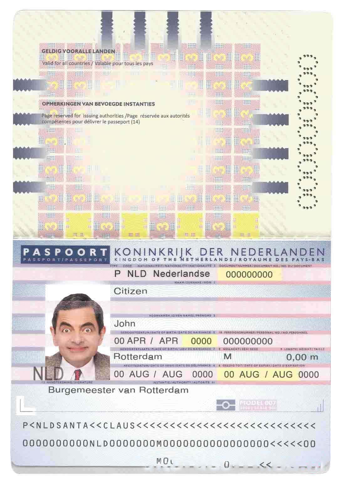 Netherlands (Holland) Passport 2006 Download Template File