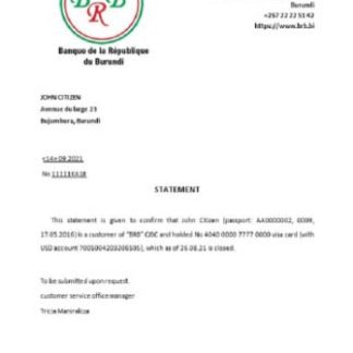 Burundi The republic bank of Burundi closure reference download template file