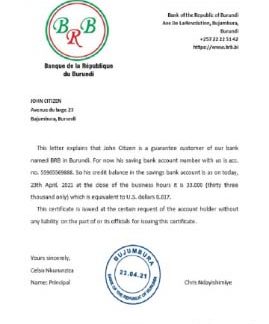 Burundi The republic bank of Burundi reference download template file
