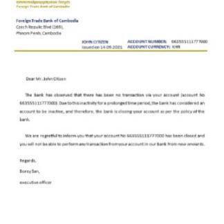 Cambodia Foreigntradebank closure reference download template file