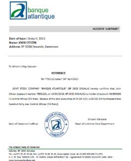 Cameroon The Atlantic Bank reference download template file