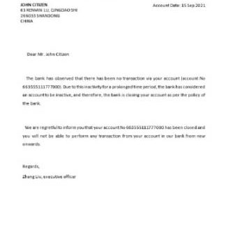China Citic Bank closure reference download template file