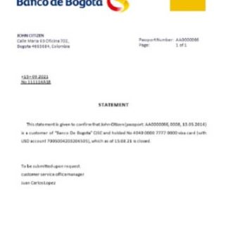 Colombia Banco de Bogotá closure reference download template file