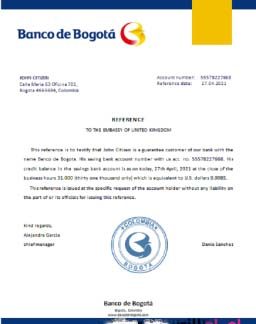 Colombia Banco de Bogotá reference download template file