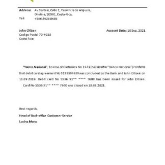 Costa Rica Banco Nacional closure reference download template file