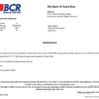 Costa Rica The Bank of Costa Rica closure reference download template file